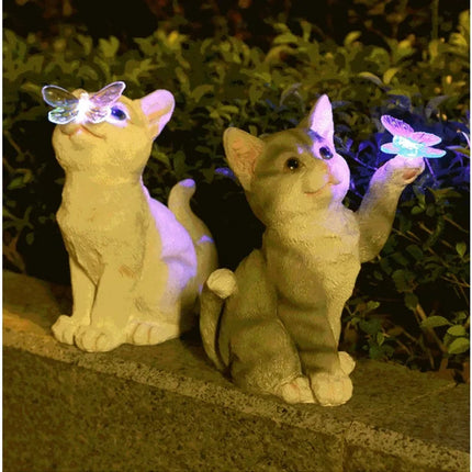 Solar Garden Lawn Animal Sculpture Luminous Resin Yard Cat Art Statue Ornaments Handicraft Home Decor for Room Office Study