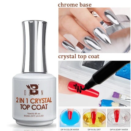 BOZLIN 15ml 2 IN 1 Crystal Top Coat Transparent Soak Off UV LED Nails Art Manicure Gel Nail Polish Varnishes Primer Function Gel