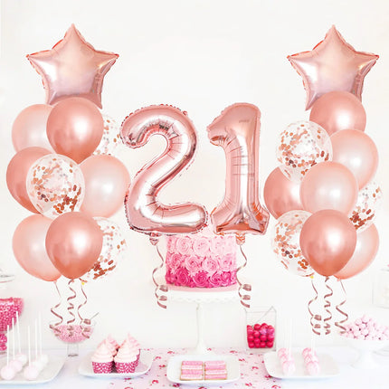 25pcs Rose Gold Mixed Balloons 21st 12th Birthday Party Decorations 21 12 Years Old Girl Woman Birthday Decor