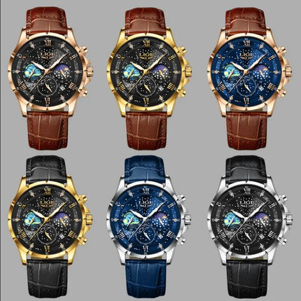 LIGE 2024 Top Luxury Brand Men Genuine Leather Sports Watches Men's Army Military Watch Male Date Quartz Clock Relogio Masculino