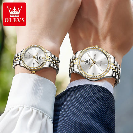 OLEVS New Couple Watch Diamond Luxury Waterproof Quartz Watch for Men and Women Waterproof Original Brand Romantic Lovers Watch