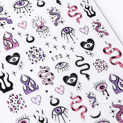 Evil Eyes 3D Nail Stickers Snake Moon Star Line Sliders For Nails Witch Design Summer Purple Decor Flame Decals Manicure