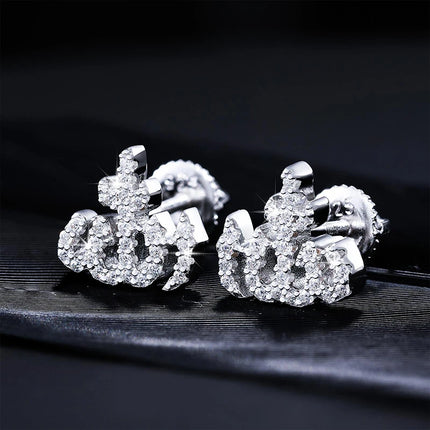 Moissanite Muslim Islam Allah Stud Earrings Religious 925 Sterling Silver Iced Out Women Men Hip Hop Jewelry Passed Diamond Test