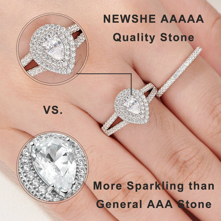 Newshe Wedding Ring Set Classic Jewelry 1.3 Carats Pear Cut AAAAA CZ 925 Sterling Silver Engagement Rings for Women 1R0004