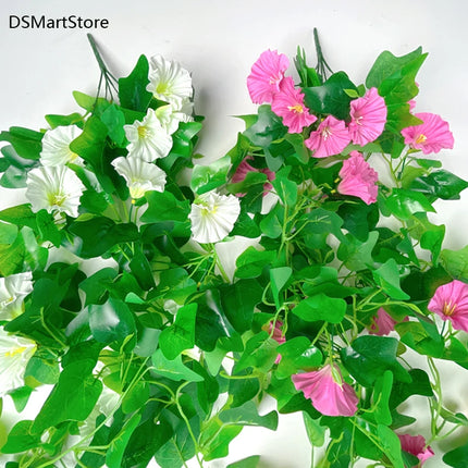 Artificial Plants Vines Morning Glory Hanging Flowers Vine Indoor Outdoor Garden Wall Hanging Home Decor Fake Flower Rattan