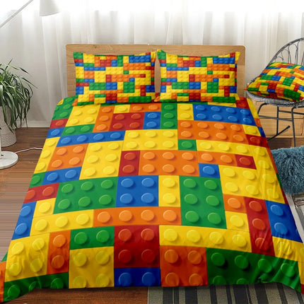 Toy Print Bedding Set Dot Building Blocks Comforter Cover Kids Boy Bed Cover Colorful Bricks Game Bedlinen Duvet Cover Set