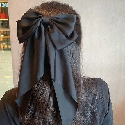 Elegant Soft Large Bow Ribbon Hair Clip Fashion Solid Satin Hairpin Hair Headbands Accessories Girls Spring Clip Ponytail S R1T0