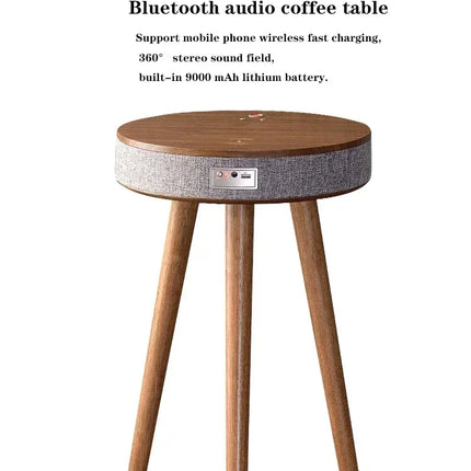 Wooden Coffee Table Portable Bluetooth Speaker Smart Speaker Tripod Table 9000 MAh with Wireless Charger and USB Charging Stand