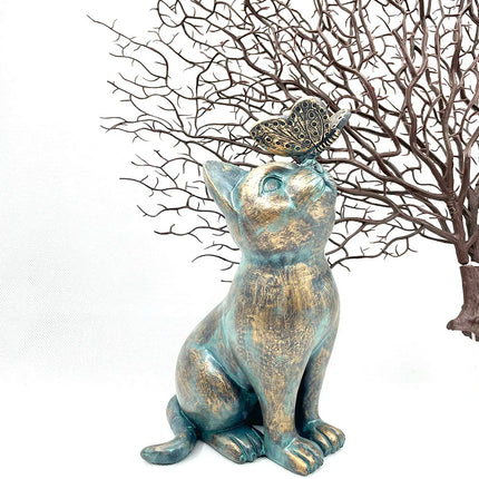 Cat Butterfly Statue Cat Figurine Garden Resin Cat Figurine Outside Ornaments Art Decor For Indoor Outdoor Garden Decoration