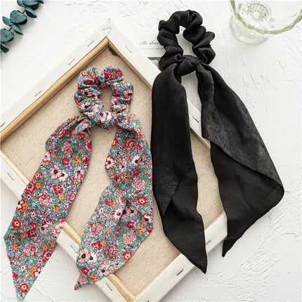 Fashion Leopard Print Bow Satin Long Ribbon Ponytail Scarf Hair Tie Scrunchies Women Girls Elastic Hair Bands Hair Accessories