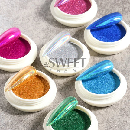 Holographic Chrome Solid Nails Powder Laser Metallic Glitter Rubbing Dust Silver Blue Pigment Iridescent Accessories Decoration