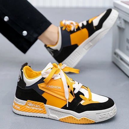 Hot sale Fashion Yellow Men's High Sneakers Autumn Couple Skateboard Shoes Street Hip Hop Shoes Men Designer Lace-Up Sneakers