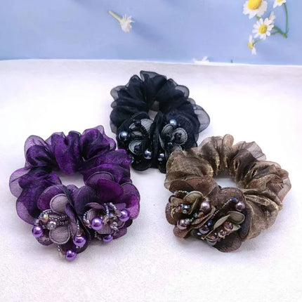 Bow Hair Fantaisie Tie  Elastic Hair Bands  Yarn Silk Flower  Headdress Elastique Cheveux Fille for Hair Accessories Woman