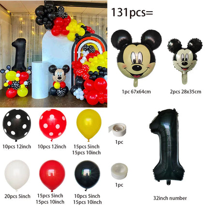 131pcs Disney Balloon Set Mickey Minnie Head Aluminum Balon 32 Inch Black Digital Ballon Baby Shower Happy Birthday Decoations