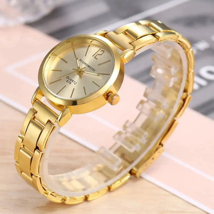 2pcs Set Watch Luxury Women Simple Dial Hollow Strap Fashion Gold Bracelet Quartz Wristwatch Student Ladies Watches Reloj Mujer