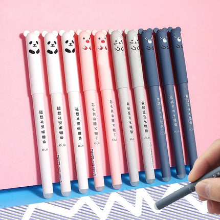 4/8/24 Pcs Kawaii Pig Bear Cat Erasable Gel Pen Refills Rods 0.35mm Blue Black Ink Washable Handle School Office Supplies Gift