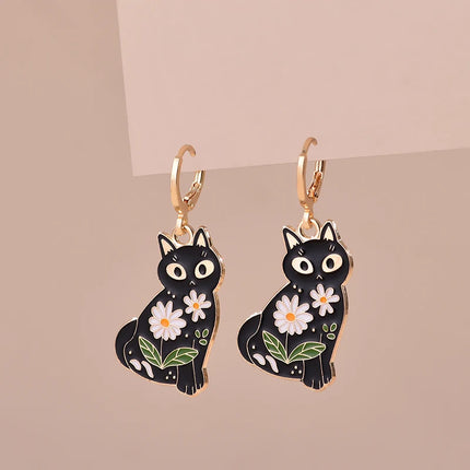 Cute Enamel Cat Earrings For Women Girls Sweet Kitten Rabbit Animal Painted Colorful Delicate Gold Color Hoop Jewelry Earrings