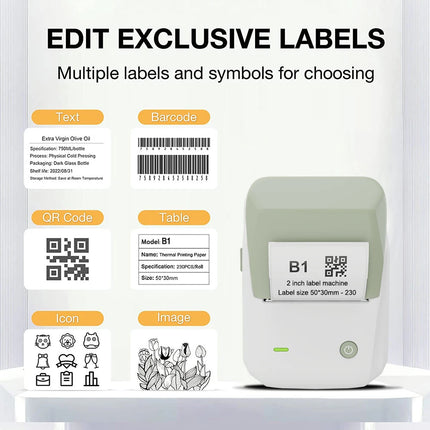 Niimbot B1 Label Printer Portable Handheld Thermal Printer Mini Barcode QR Code Sticker Paper Color Rolls Maker Cable