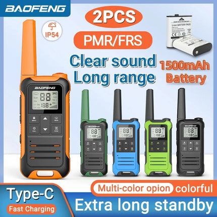 2pcs Baofeng F22 Mini Walkie Talkie PMR FRS Long Range Rechargable Portable Kids Two Way Radio Type-C Charger for Camping Trip