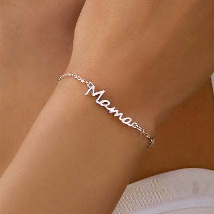 Mama Letter Charm Bracelets for Women Girls Fashion Stainless Steel Link Chains Fine Jewelry Party Gifts Mum Mother's Day Lover