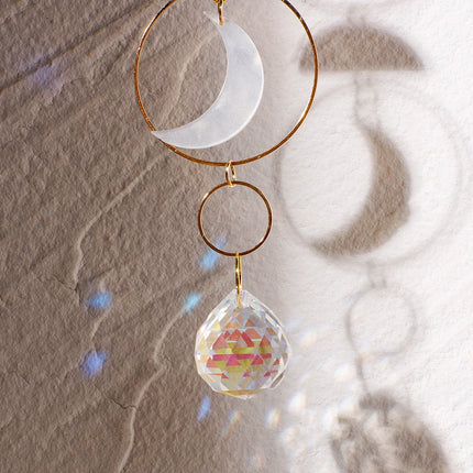 Moon Phase Suncatcher Crystal Rainbow Sun Catcher Window Crystal Garden Decoration Outdoor Hanging Light Catcher Home Moon Decor