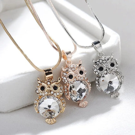 Rose Gold Color Silver Chokers Snake Chain Crystal Necklace Sweater Jewelry Fashion Small Cute Owl Bird Pendant For Women Gift