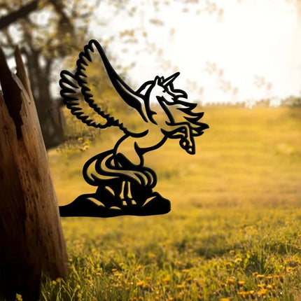 1pcs Metal Pegasus Silhouette Magical Sign Cutout - Rustic Outdoor Home & Garden Decor Housewarming Gift