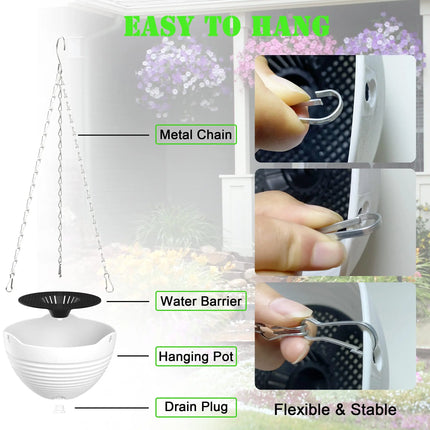 4 Pack 20cm Hanging Planter Garden Flower Pots Hanging Planter Basket for Indoor Outdoor Plants with Drain Holes, White