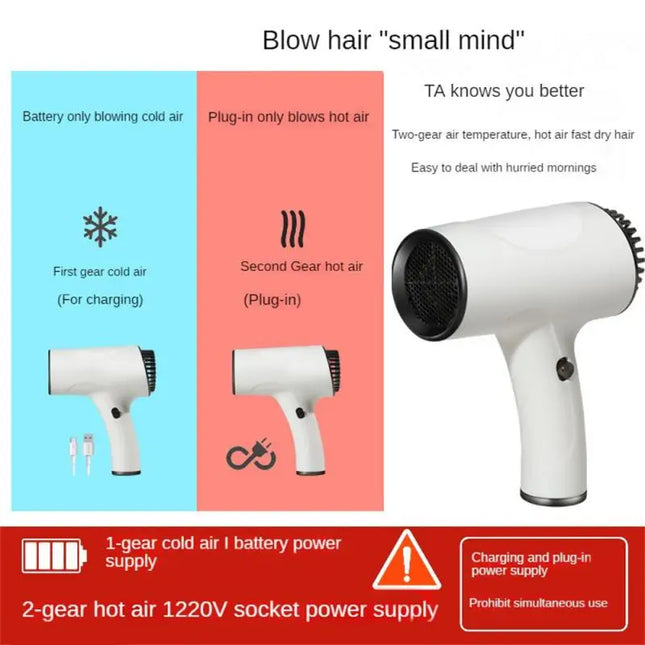 New Wireless Portable Hair Dryer High Power Household Travel Speed Negative Ion Charging Dual Purpose Hair Dryer