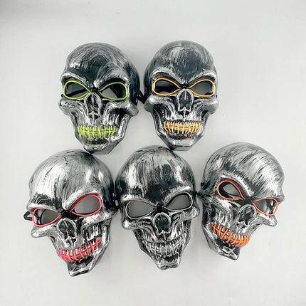 LED Halloween Skull Mask Party Supply Horror Skeleton Head Flashing in The Dark Night Scary Mask Halloween Shock Face for Adult