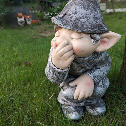 Cute Garden Sculpture Ornament Resin Dwarf Sculpture Comical Creative Characters Statue 3D Figure Crafts for Balcony Yard Decor