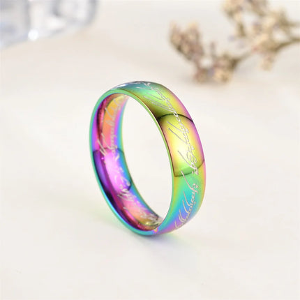 Stainless Steel Jewelry Punk One Ring Of Power Elf Bilbo Baggins Gollum Tolkien Letter Wizard Multicolors Size 6-13