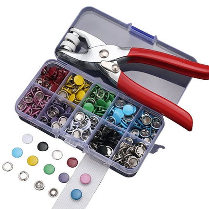 Plier Tool+50 Set Metal Sewing Buttons Hollow Solid Five-claw Buckle Metal Snap Buttons For Installing Clothes DIY Craft