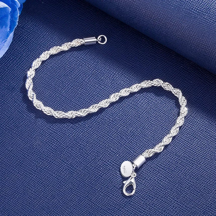 Hot Sale 18k Gold 925 Sterling Silver 4MM Rope Chain Bracelets for Men Women Lady Boy Wedding Party Gifts 20cm 8in