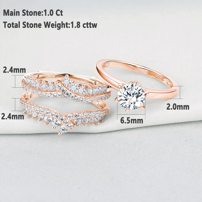 Newshe Yellow/Rose Gold 925 Sterling Silver Engagement Ring Set for Women Enhancer Wedding Band High Grade Zircon Jewelry