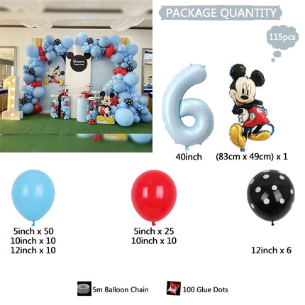 115pcs Disney Mickey Mouse Mickey Mickey themed Party balloons Blue latex balloon garland Arch Kit kid birthday party decoration