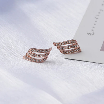 Crystal Winged Rose Gold Stud Earrings - Geometric Rhinestone Ear Jewelry