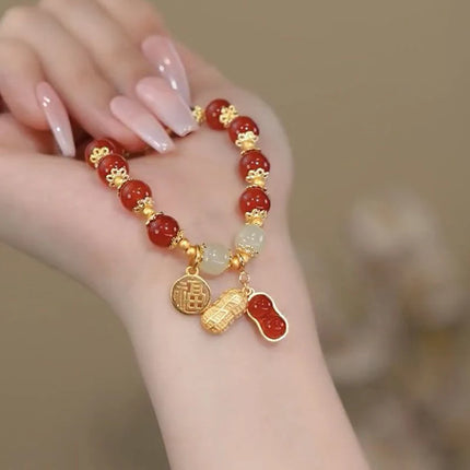 Chinese Style Lovely Beaded Bracelet Exquisite Lucky Wrist Chain Peanut Pendant Bangle Fashion Jewelry For Women Gifts