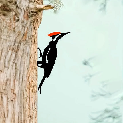 Woodpecker On Branch Steel Silhouette Metal Wall Art Home Garden Yard Patio Outdoor Statue Stake Decoration Perfect