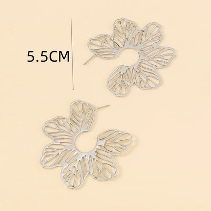 Creative Hollow Big Flower Leaf Metal Drop Earrings For Women New Exaggerated Temperament Gold Color Personality Jewelry