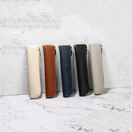 Simple Pen Sleeve PU Leather Mini Small Pen Bag Zipper Pencil Pouch Stationery Fountain Pen Holder Case Student School Supplies