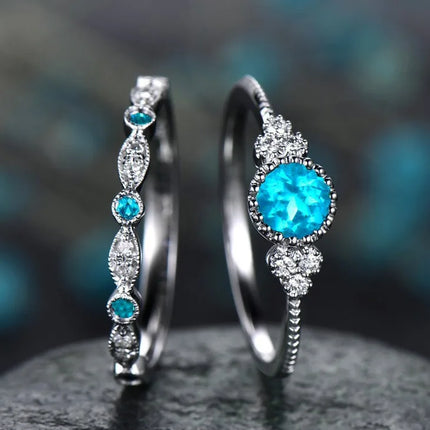 Luxury Green Blue Stone Crystal Rings for Women Sliver Color Zirconia Wedding Engagement Ring