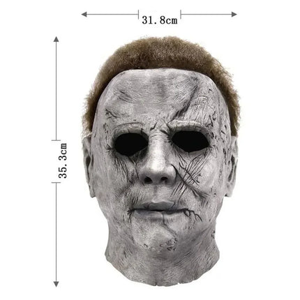 Halloween Michael Myers Mask Scary Killer Full Head Mask Creepy Fire Burn Scar Latex Face Mask Cosplay Costume Party Props Knife