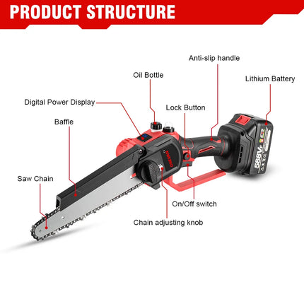 ONEVAN Brushless 8 Inch Electric Saw Automatic Oiler Handheld Garden Pruning Chainsaw Woodworking Tool for Makita 18V Battery