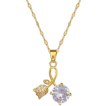 Fashionable and Cute Micro-paved White Jewelry Necklace, Classic Romantic Rose Light Luxury Stainless Steel Pendant