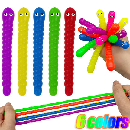 5pcs Colored Caterpillar Pull Worm Noodle Fidget Toy Stretch String TPR Rope Anti Stress String Stress Relief Autism Vent Toys