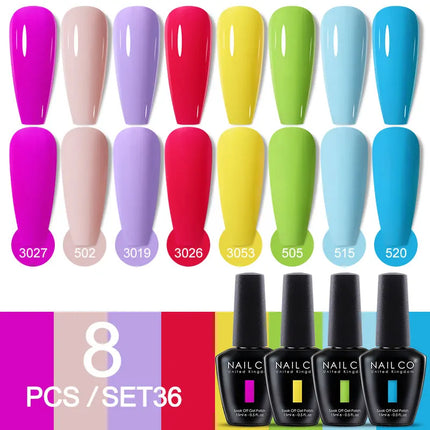 NAILCO Nail Gel Polish 8PCS Set Neon Nail Art Spring Summer Semi Permanent Varnish Kit For Manicure Hybrid Soak Off UV LED Gel