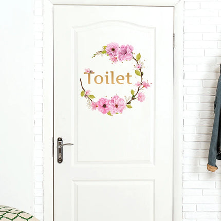 Flower Toilet Door Wall Stickers For Public Place Home Decor Bathroom WC Entrance Sign Decals Vinyl Art