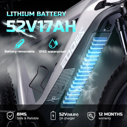 Electric Mountain Bike for Adults 52V 750W Motor 17Ah Battery