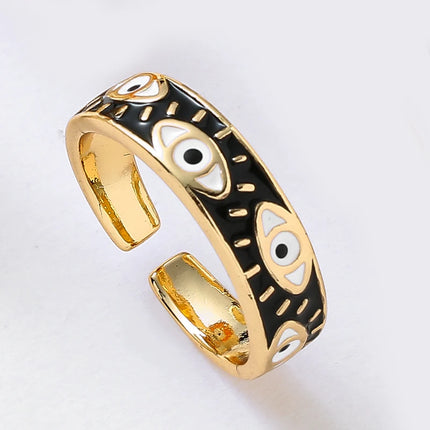 Fashion Aesthetic Evil Blue Eyes Finger Rings for Women Oil Dripping Stainless Steel Rings Adjustable Opening Ring Jewelry Gifts